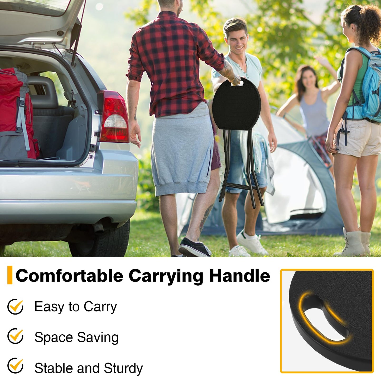 TAVR Furniture Portable Folding Chair with Handle, Heavy Duty Round Fold Stool Chair with 500lbs Capacity for Adults, 18 Inch Foldable Stool for Dorm, Kitchen, Vanity, Church and Outdoor use