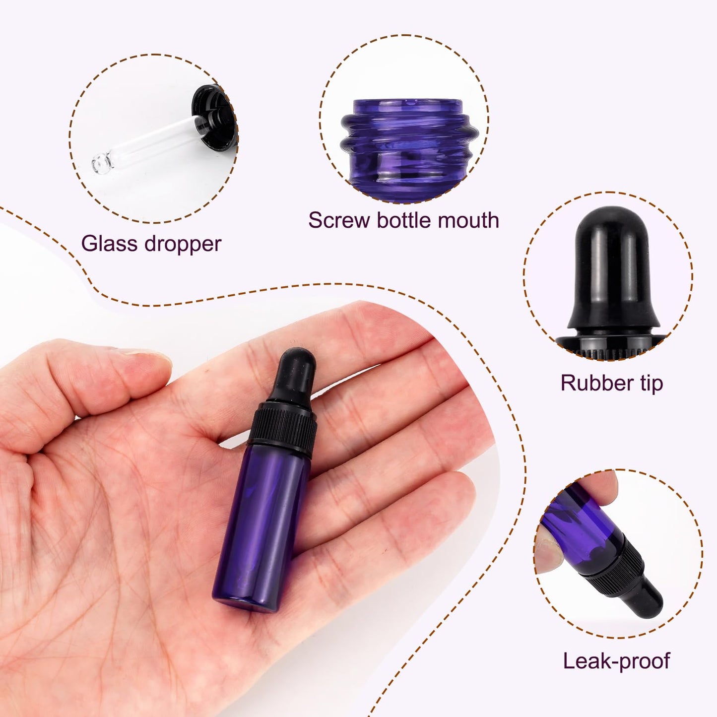 Kesell 5ml Small Dropper Bottles Empty Essential Oil Glass Bottle Lotion Perfume Sample Vials with Glass Eye Dropper, Pack of 20