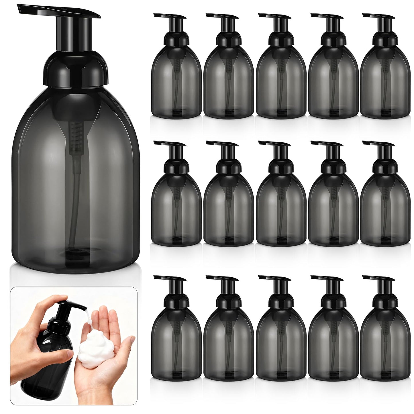 Uiifan 16 Pcs 17 oz Black Foaming Soap Dispenser Refillable Foam Pump Bottle Liquid Plastic Container for Kitchen Bathroom Commercial Concentrated or Regular Shampoo Body Wash Dish Liquid Soap