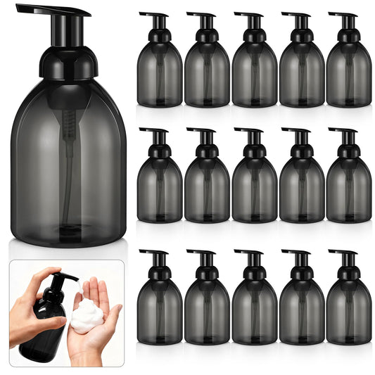 Uiifan 16 Pcs 17 oz Black Foaming Soap Dispenser Refillable Foam Pump Bottle Liquid Plastic Container for Kitchen Bathroom Commercial Concentrated or Regular Shampoo Body Wash Dish Liquid Soap
