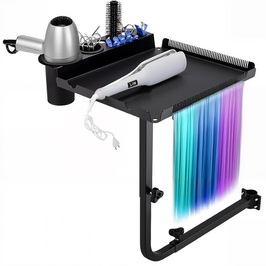Colingmill Salon Tray Attached to Chair 360° Rotating Metal Hairstylist Tray with Hair Separator Adjustable Height Width for Hairdressing Tattoo Hair Color Styling Tool Barber Chair(14.17 x 12.6'')