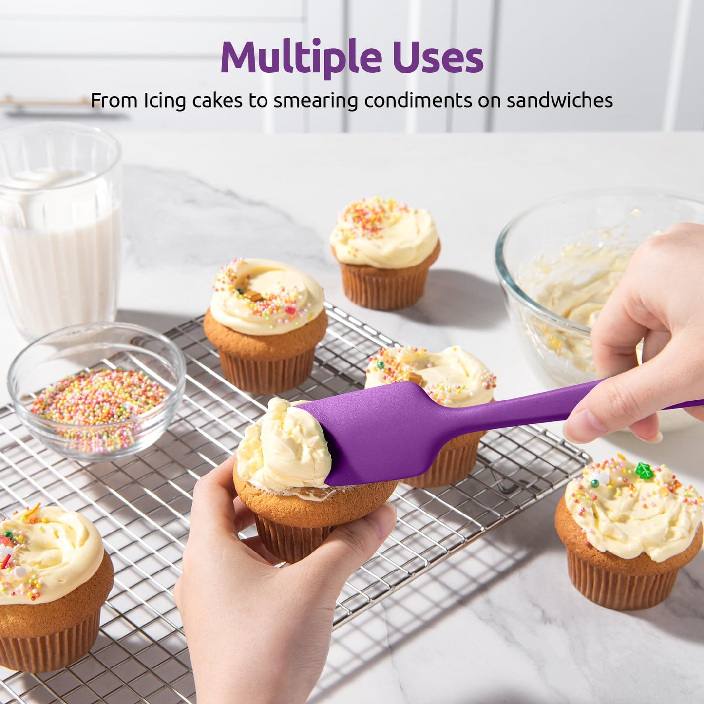 U-Taste Silicone Spatula Set with 600 Degrees Fahrenheit Heat Resistant (Purple)