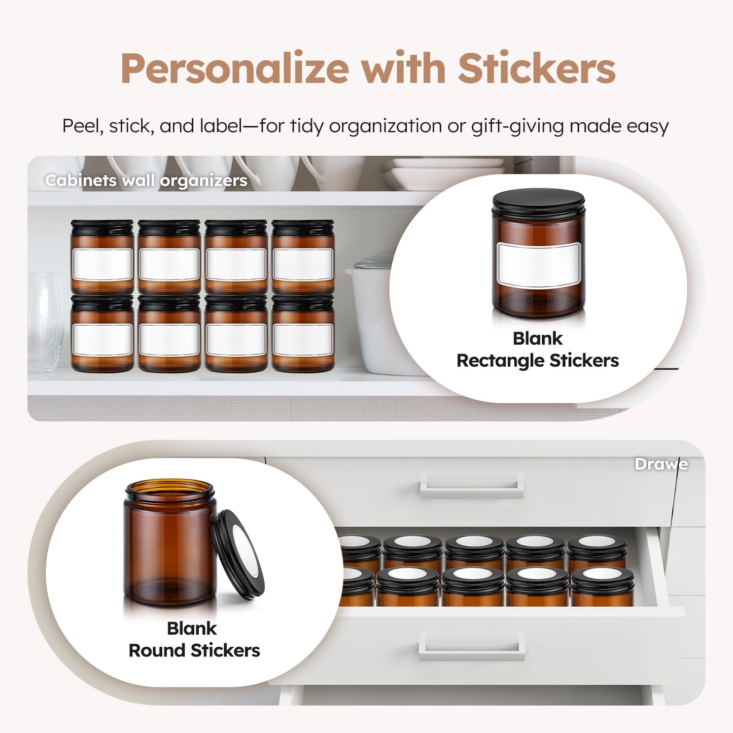 8 oz Amber Glass Jars with Metal Lids, 12 Pack Amber Small Glass Jars with Black Lids, Lotion Container Empty Cosmetic Travel Containers for Sample, Cream, Lotion, Honey, Powder