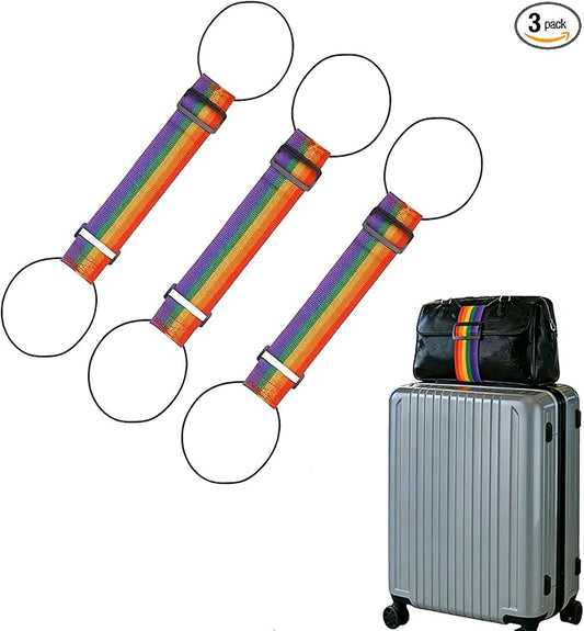 Multi Use Strong Adjustable Luggage Connector Straps， Elastic Adjustable Luggage Strap, Multifunctional Elastic Luggage Strap with Buckle, Convenient to Carry, Easy to Travel (Colorful-3pcs)