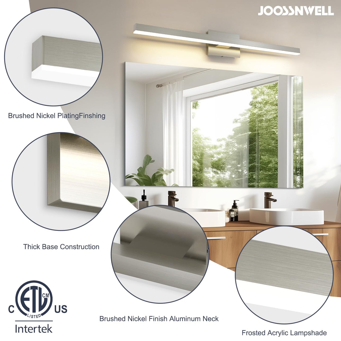 Joossnwell Brushed Nickel Bathroom Vanity Light Bar 5CCT Dimmable Bathroom Light Fixtures Over Mirror Modern LED Vanity Lighting Bath Light ETL Certificated 39.37 inch