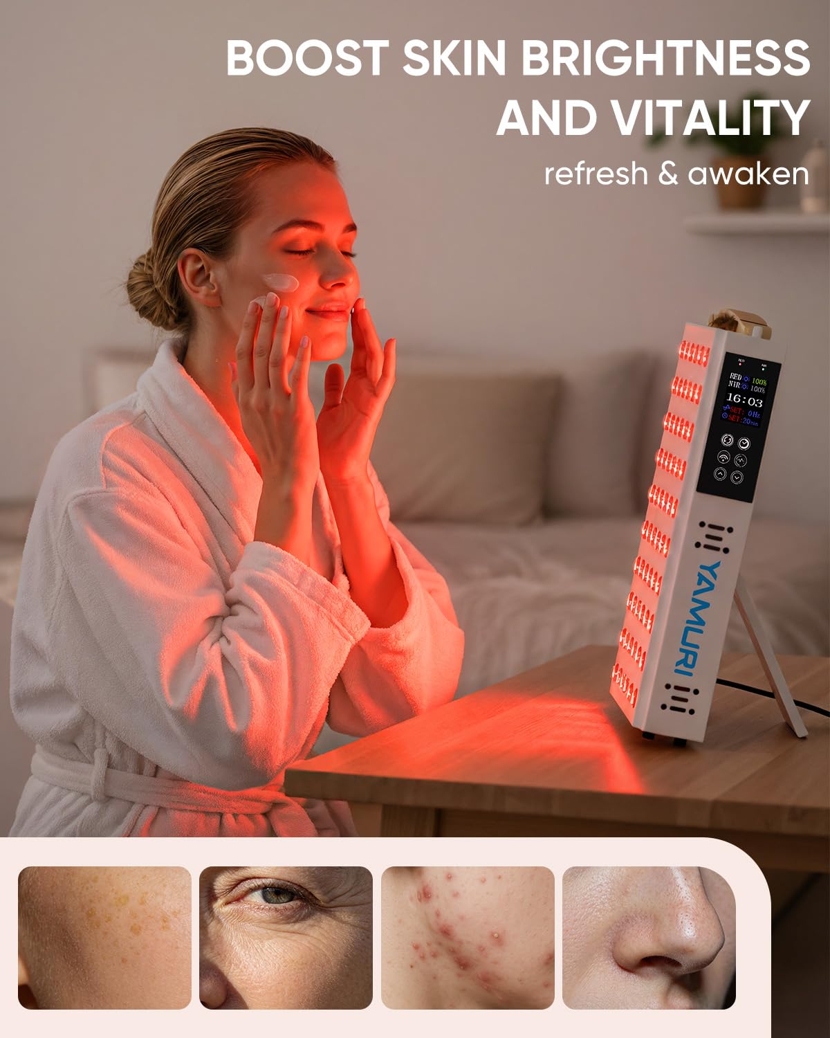 YAMURI Red Light Therapy for Body, 660nm 850nm Red Light Panel for Face, 110W with 60 Dual Chip LEDs, 135mW/cm² High-Power Home Red Light Therapy Device for Daily Wellness & Relaxation