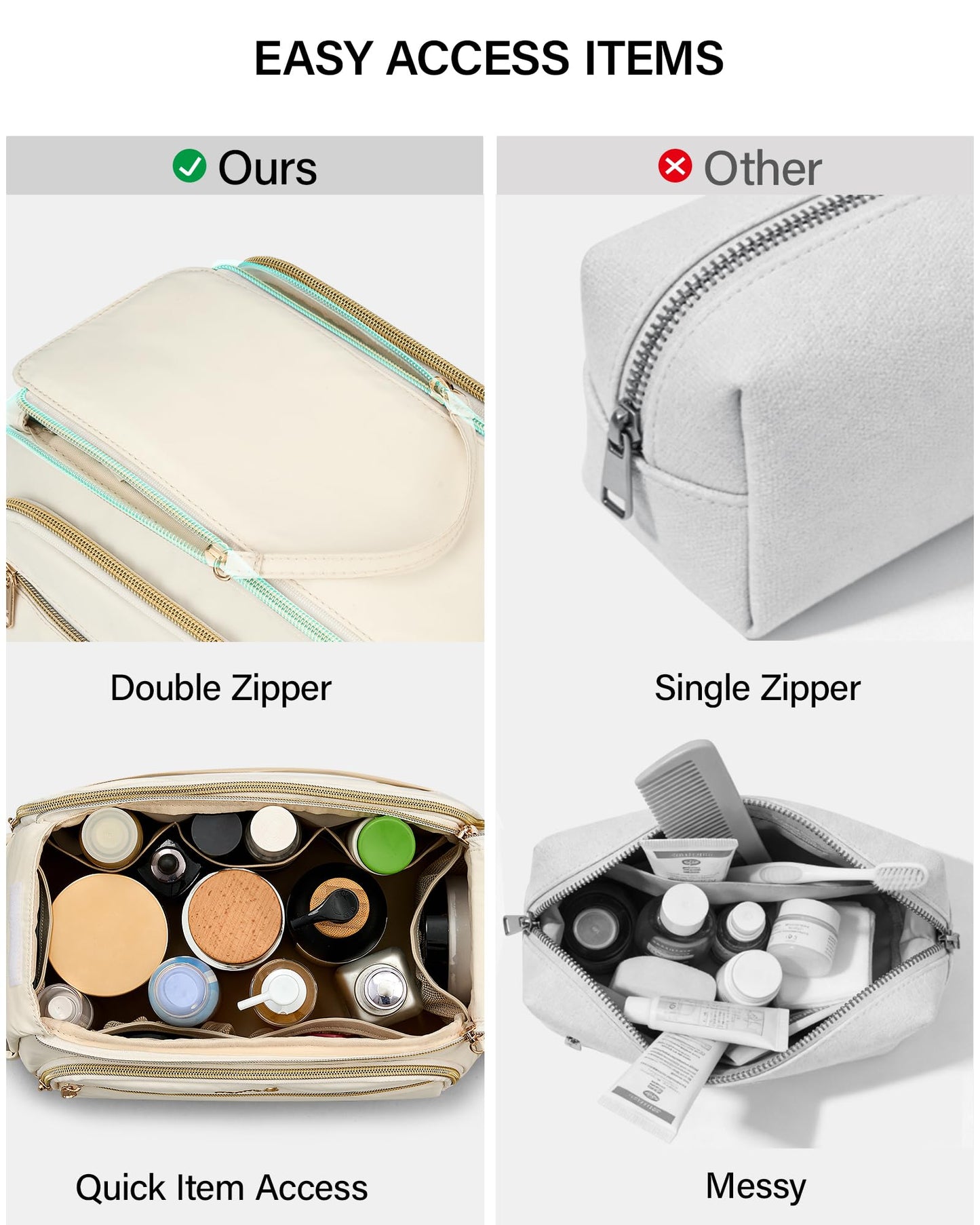 Hanke Travel Toiletry Bag, Lightweight Wide-open Makeup Bag, Dual-Layer Travel Bag for Toiletries Water-Resistant Cosmetic Bags Large Toiletry Bags for Women & Men, Travel Essentials, Off White