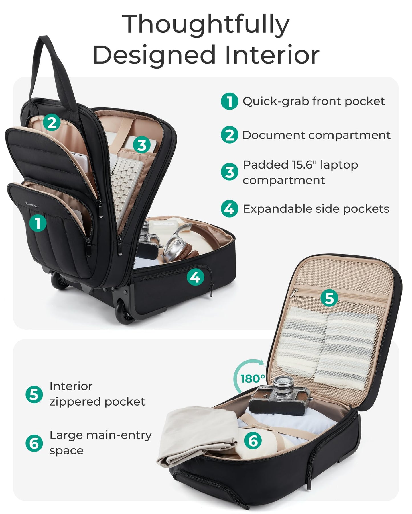 BAGSMART Small Underseat Carry on Luggage with Wheels, 16 inch Small Under Seat Luggage, Lightweight Travel Suitcase for Women, Classic