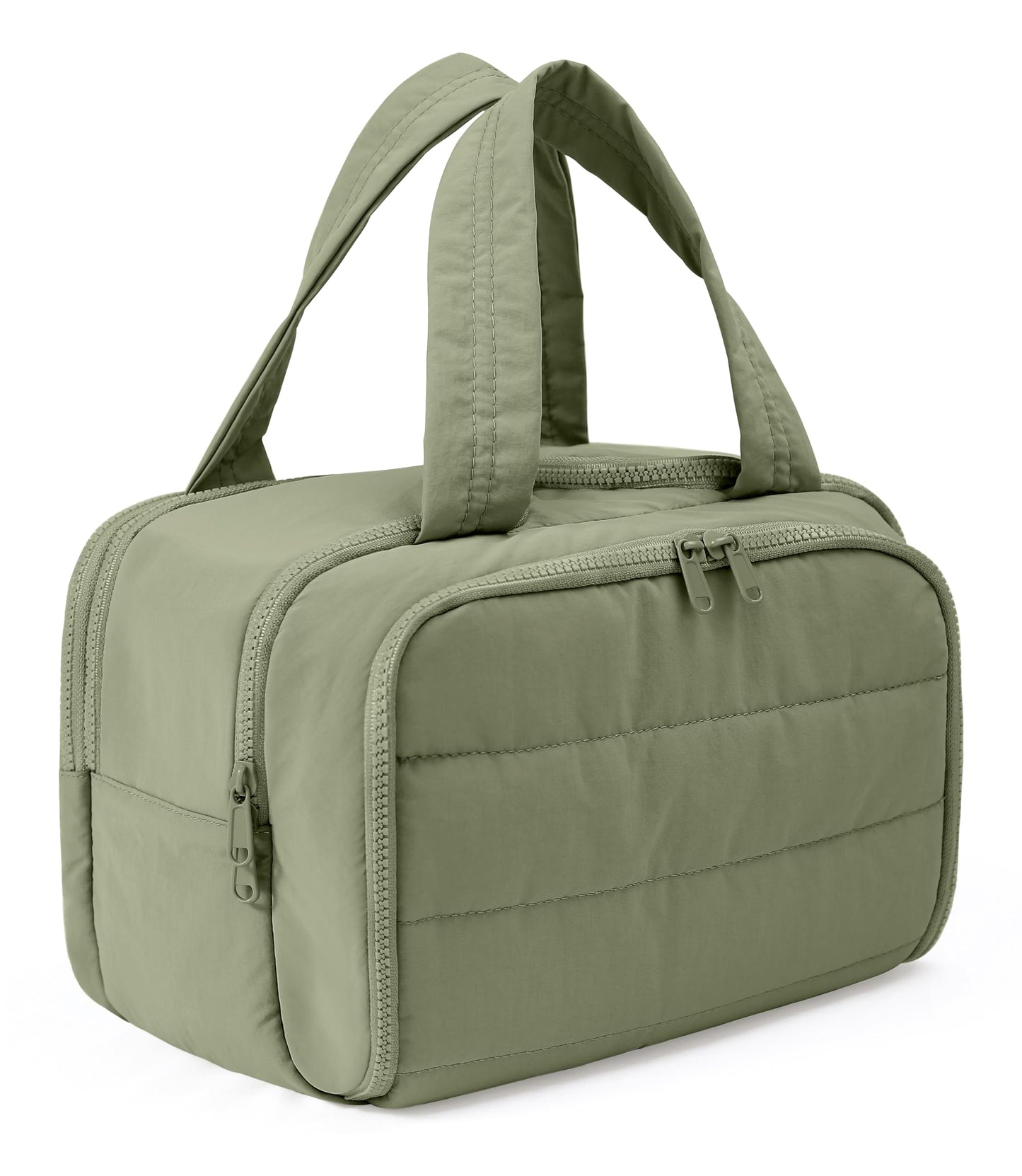 BUZFOWU Travel Toiletry Bag for Women, Large Wide-open Puffy Cosmetic Makeup Bag with Wet-Dry Separation, Multi-Pocket Organizer with Carry Handle for Toiletries, Cosmetics, Essentials, Green