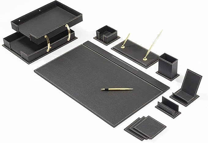 MOOGCO Bonded Set - Leather Desk Organizer - Desk Accessories - Home Office Accessories - Desk Supplies - Leather Desk Set