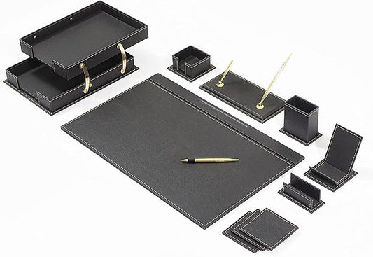 MOOGCO Bonded Set - Leather Desk Organizer - Desk Accessories - Home Office Accessories - Desk Supplies - Leather Desk Set