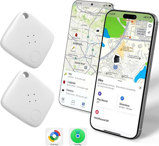 OTIC Smart Tracker Works with Apple Find My (iOS) & Google Find Hub (Android), for Dual-System Tracking Device Item Finder,Key Luggage Passport,Replaceble Battery (White, 2 Pack)