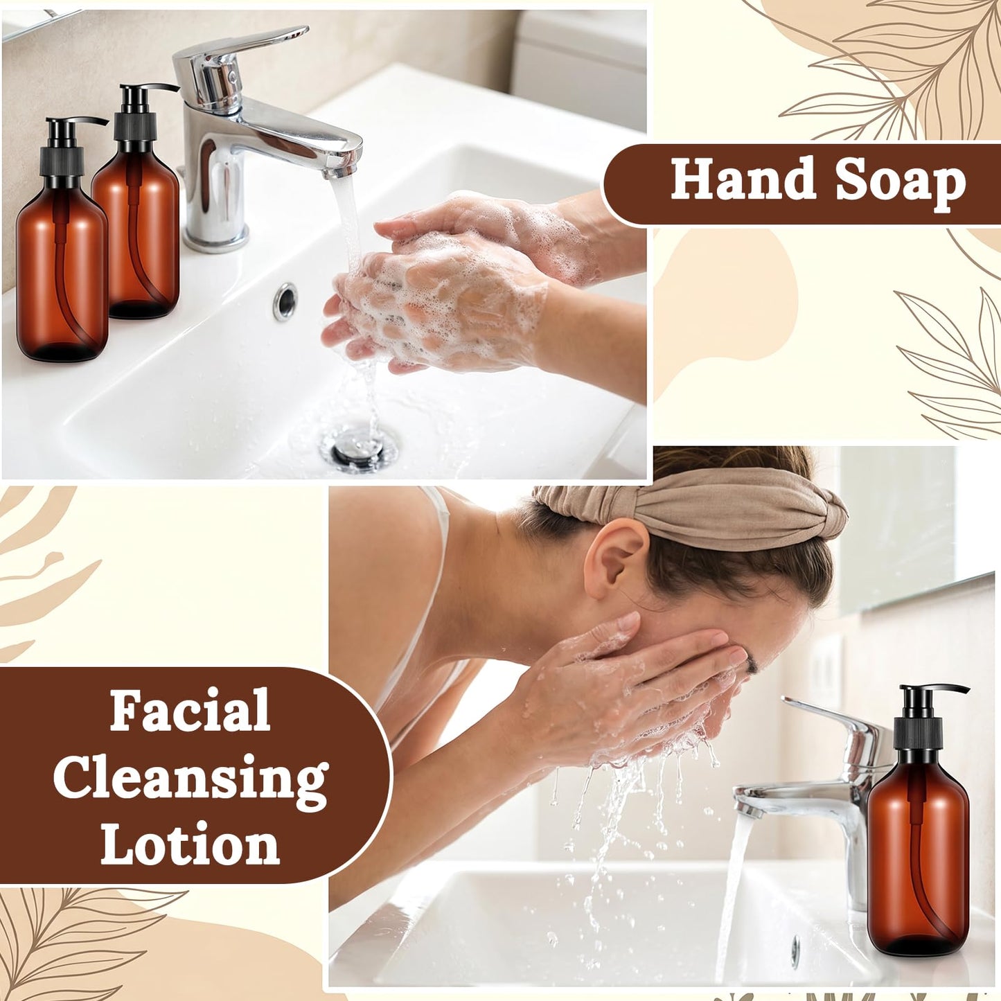 Kuyeyzu 12 Pack 10 oz Amber Soap Dispenser Empty Plastic Pump Bottles Refillable Lotion Bottle for Shampoo Conditioner Hand Body Wash Bathroom Kitchen Travel