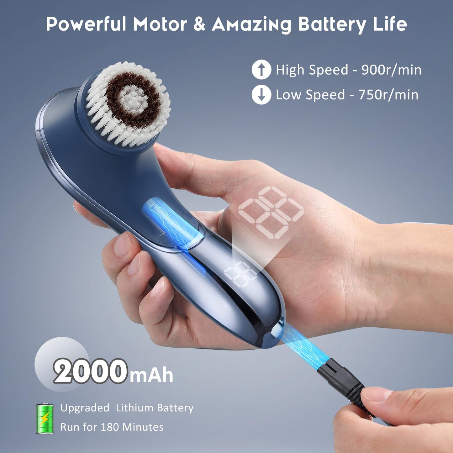 Facial Cleansing Brush Face Scrubber Exfoliator Rechargeable IPX7 Waterproof Electric Spin Cleanser Device for Exfoliating, Massaging and Deep Cleansing Removing Blackhead, Face Massaging