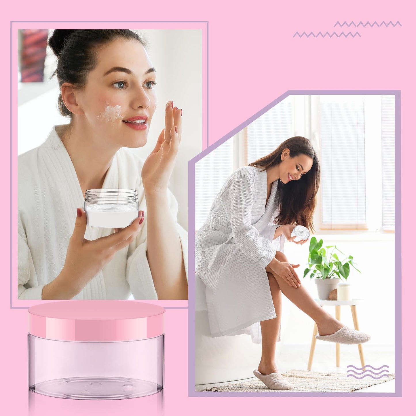Dandat 24 Pcs 10 oz Plastic Jar Container with Pink Lid and Label Refillable Empty Round Clear PET Cosmetic Sample Slime Containers for Lotion, Cream, Ointments, Body Butter, Makeup, Travel Storage