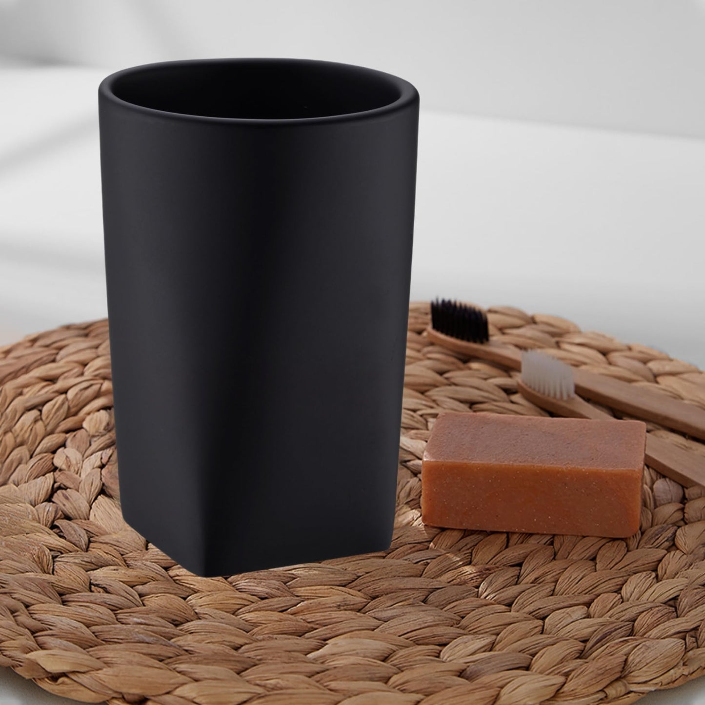JINCROP Resin Matte Black Bathroom Tumbler Cup Holder - Modern Design for Bathroom/Office, Holds Toothbrushes, Make-up Brushes