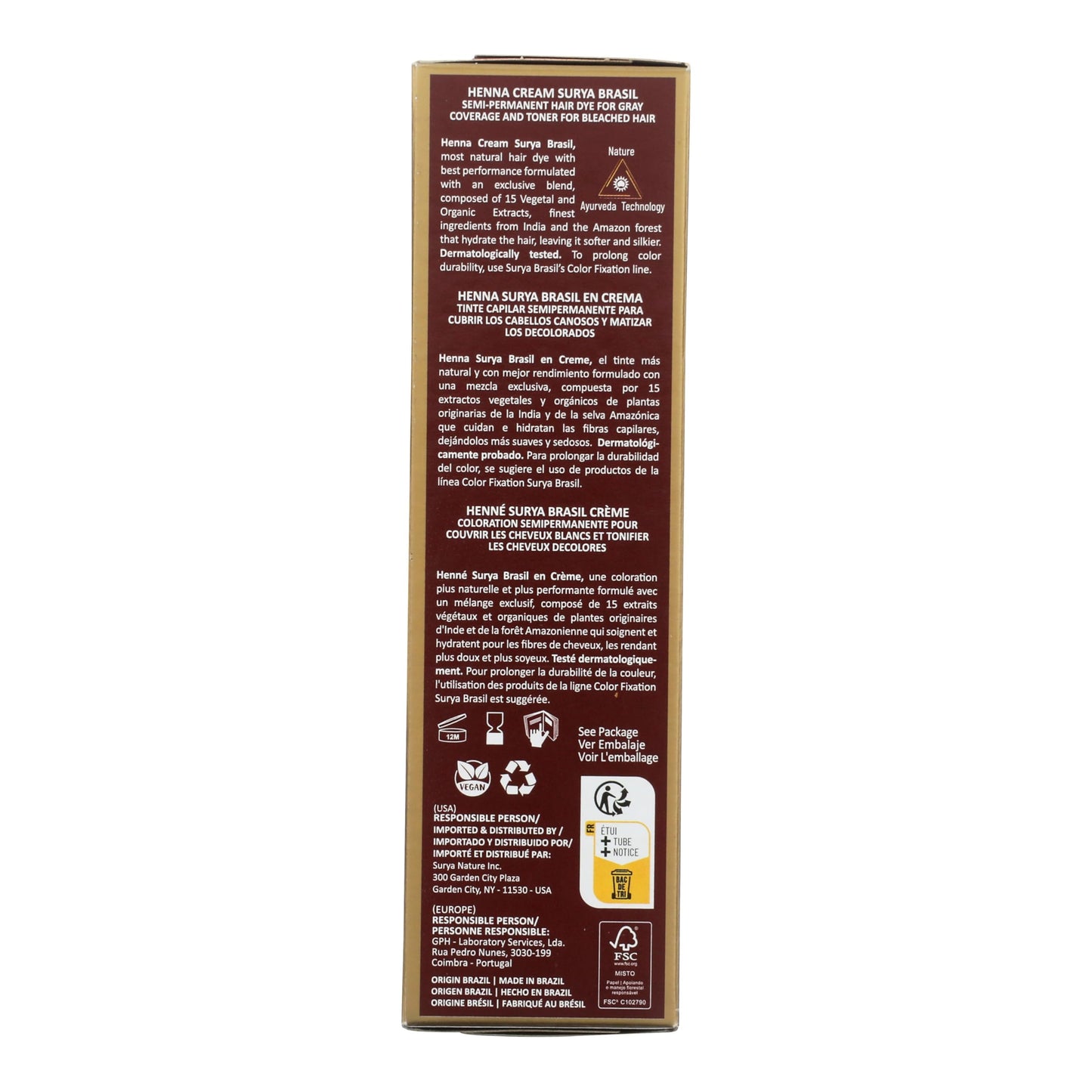 Surya Brasil Henna Cream Ash Blonde - 98% Natural Ingredients, Vegan, Cruelty-Free, Eco-Friendly, Semi-Permanent Hair Color, Deep Hydration & Shine, 2.37 oz