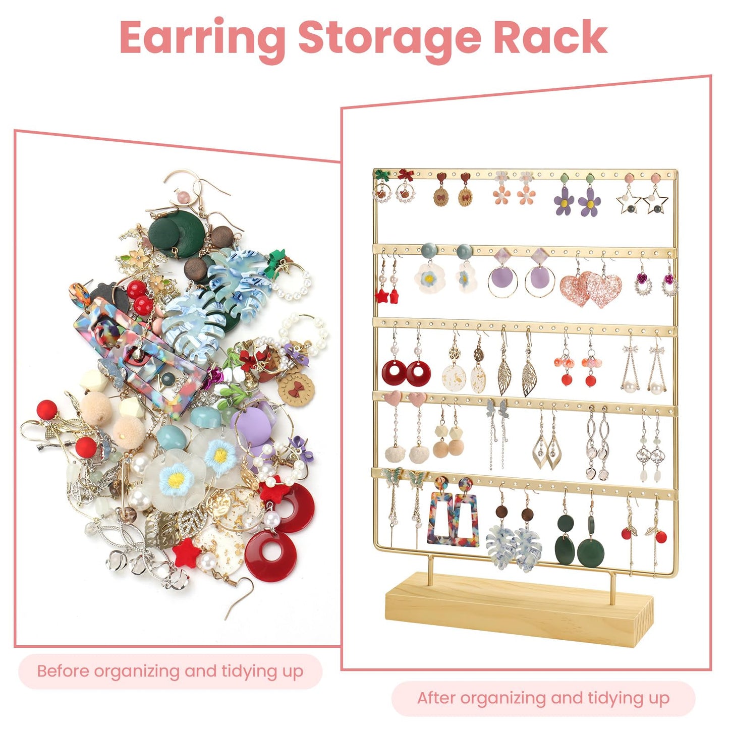 RUINENGDA Jewelry Organizer, 5 Tiers Earring Organizer with 120 Holes for Storing and Displaying Earrings of Various Styles, Models and Sizes, Removable Wooden Base for Home and Store Use