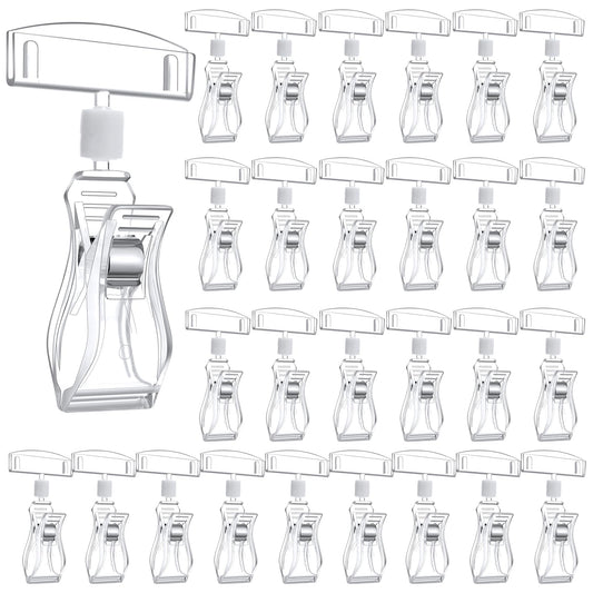 Honeydak 50 Pcs Plastic Sign Holder Clips Swivel Rotatable Price Tag Display Clips with Double Clip Ball Joint Design for Retail Shelf Rack Store Supermarket Boutique (Fan Shaped)