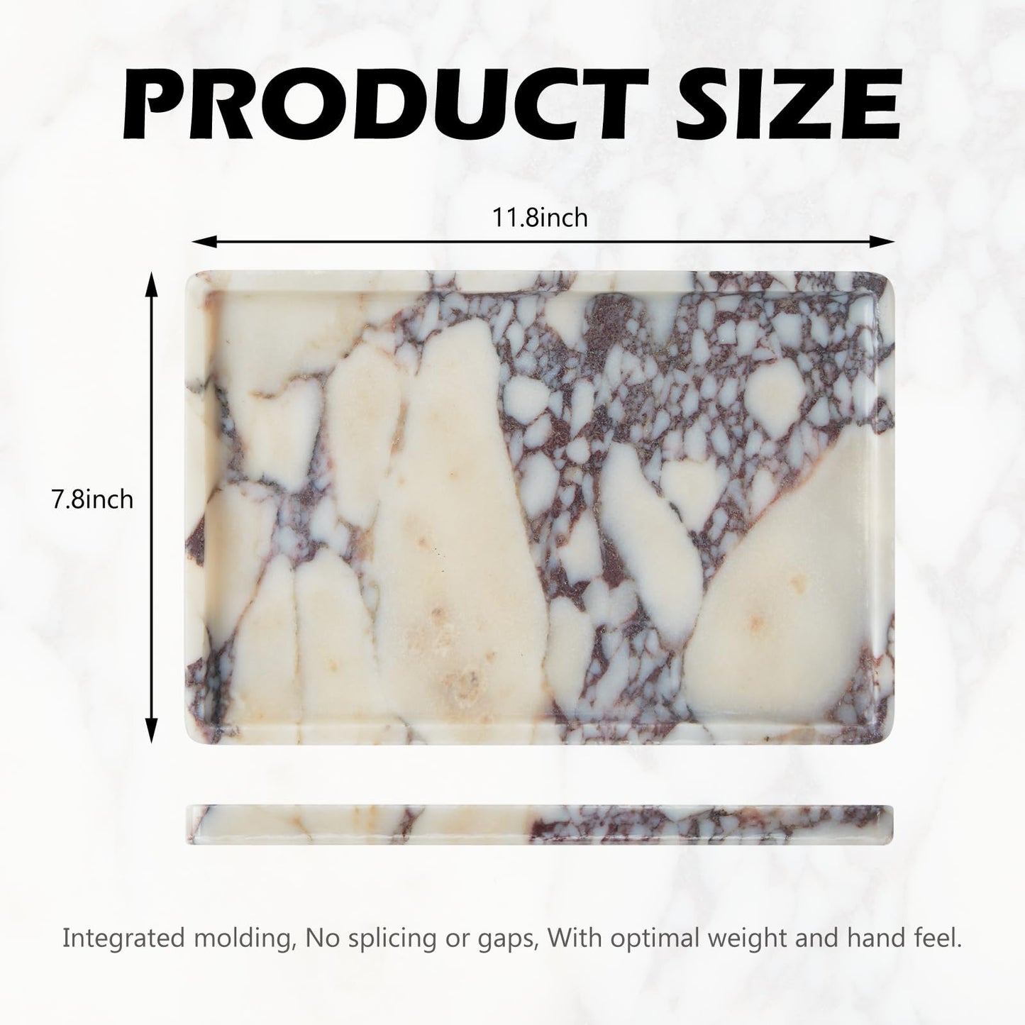 Luxury Natural Rectangle Marble Tray – 11.8 x 7.8-Inch Calacatta Viola Stone Vanity Tray, Large Catchall Organizer for Jewelry Perfume Keys, Decorative Tray for Bathroom Coffee Table & Dresser