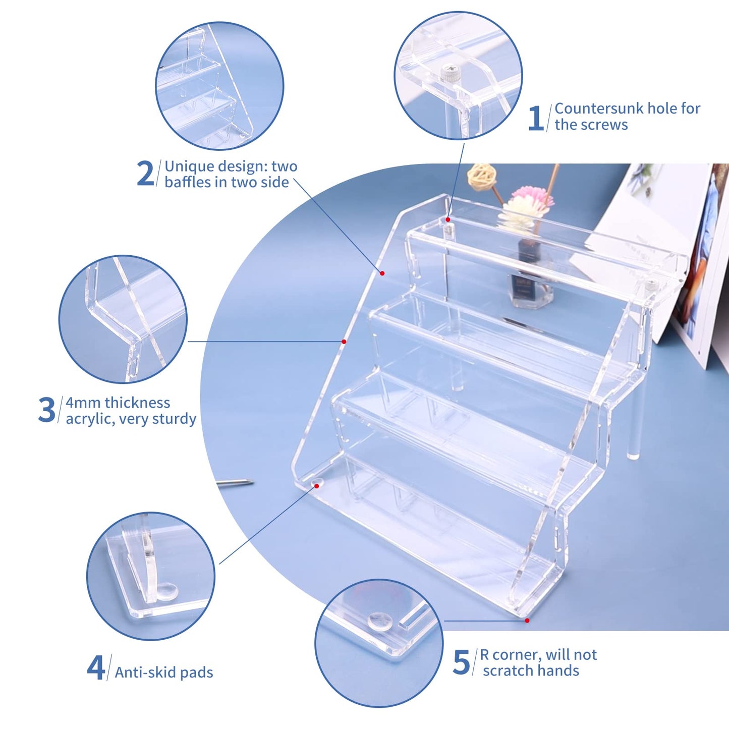 Sezanrpt Clear Acrylic Display Risers Stand Set of 2, Perfume Organizer Holder And Storage, Acrylic Cupcake Stand, Tiered Display Shelf for Funko Pop, Collections, Spice, Nail Polish, 9x8.3x6.7 inch