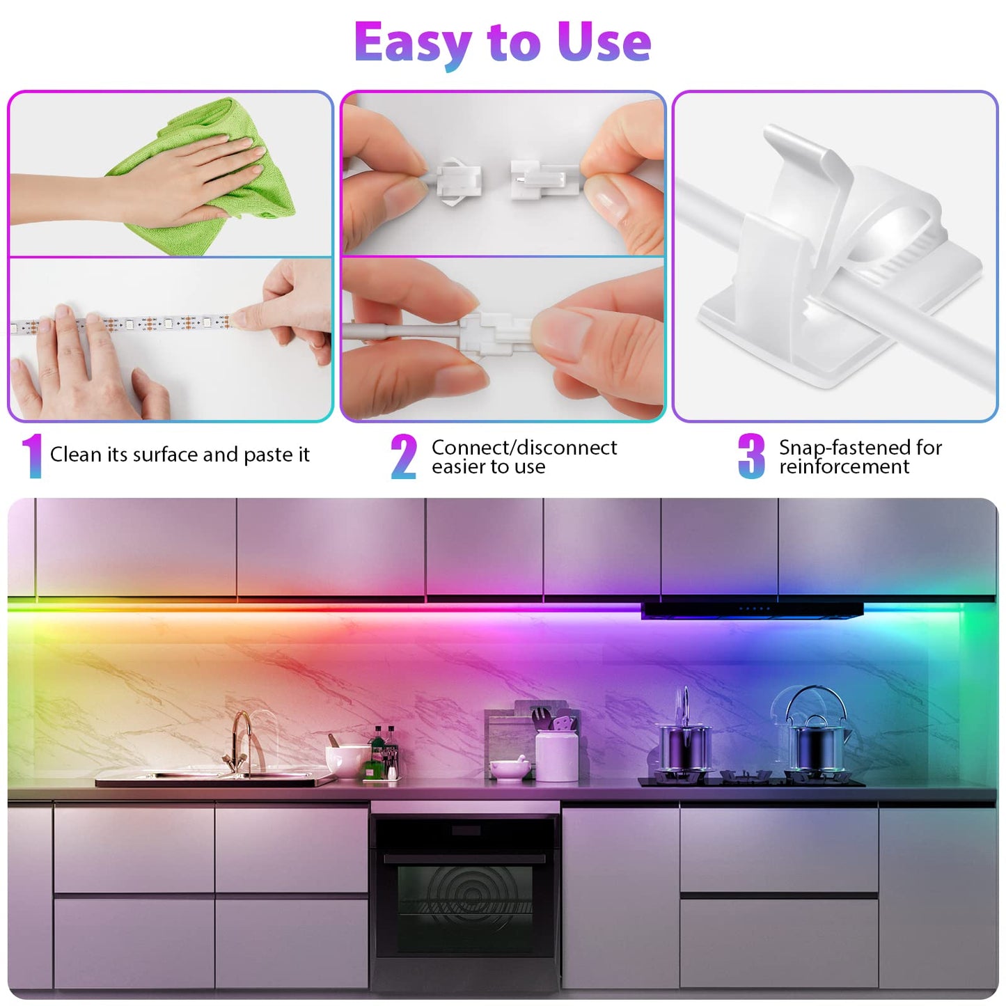 6Pcs Under Cabinet Lights Kit,Music Sync Color Changing LED Lights with RF Remote and APP,Dimmable Flexible Cabinet Lights,5V USB Under Cabinet LED Lighting for Counter Shelf Bookcase TV Back-6x1.64ft