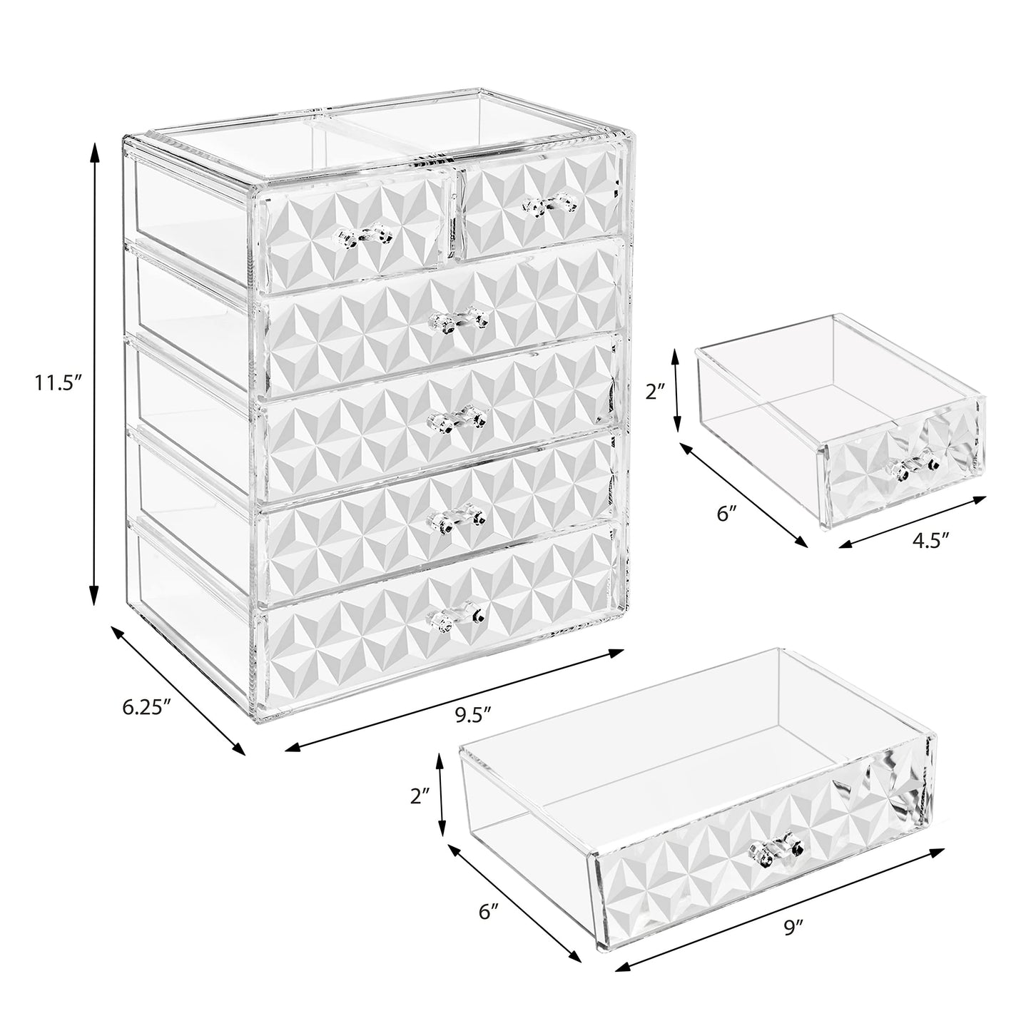 Sorbus Acrylic Makeup Organizer Set, 6-Drawer Vanity & Countertop Cosmetic Storage with Small & Wide Drawers, Diamond Makeup Storage for Brushes, Lipsticks, Jewelry – Holiday Gift for Women & Teens