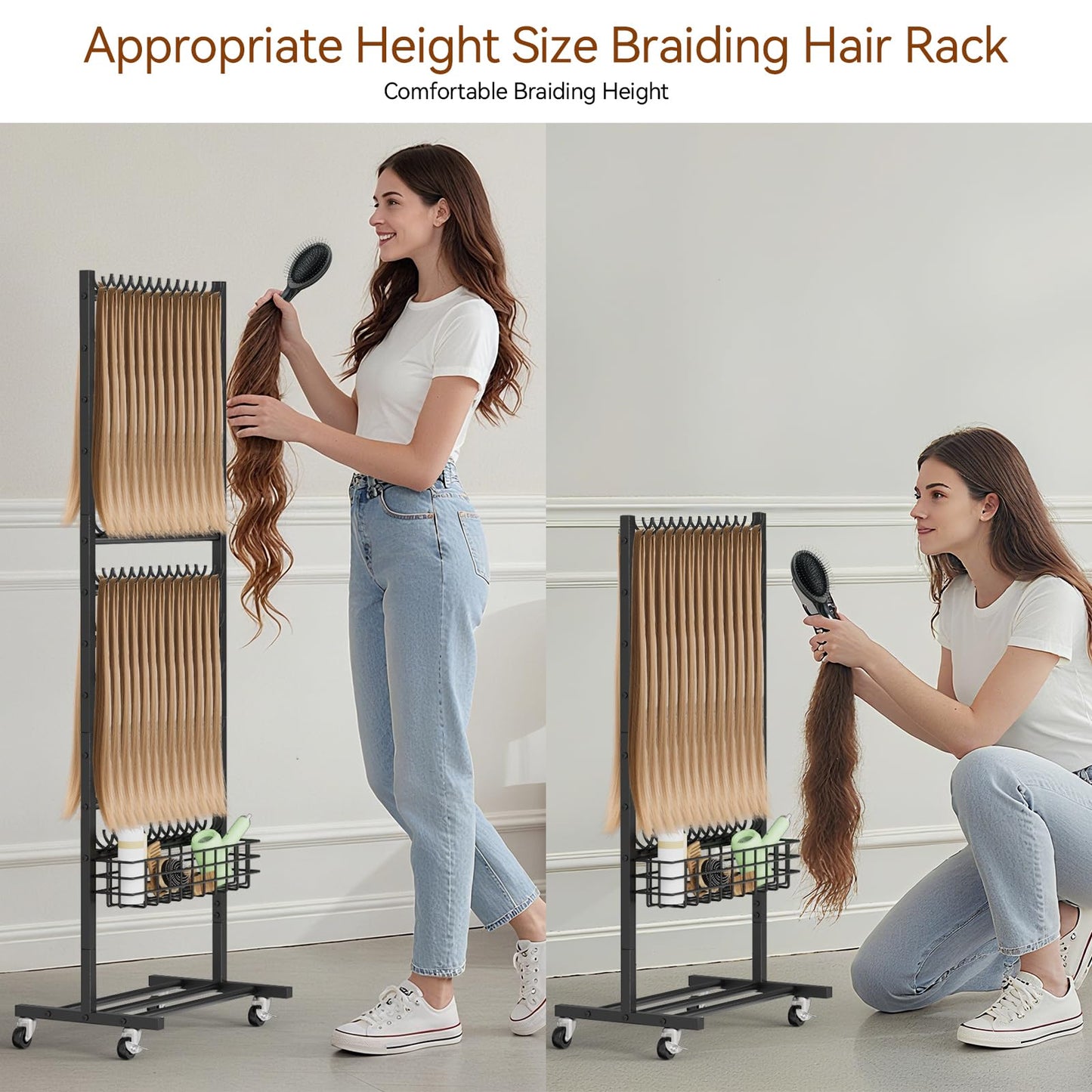 Braiding Rack 286 Pegs Braiding Hair Rack with Wheels 2-Sided Hair Braiding Stand for Braiders Hair Separator for Braiding Standing Extension Holder Hanger for Salon Home