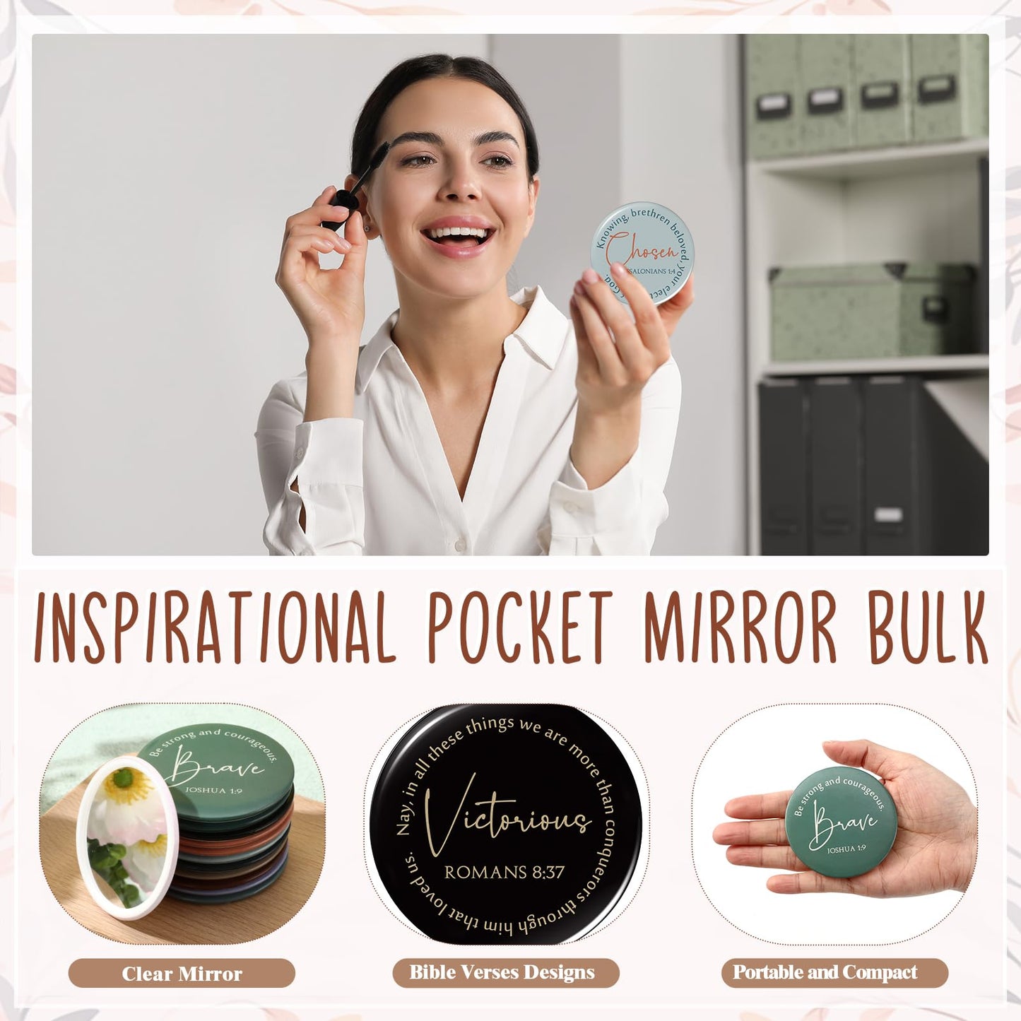 Geelin Mini Christian Gifts Mirror for Women Bulk Inspirational Bible Verse Scripture Portable Mirrors Small Church Gifts for Mother Women History Month VBS Party Favor(72 Pcs,Retro)