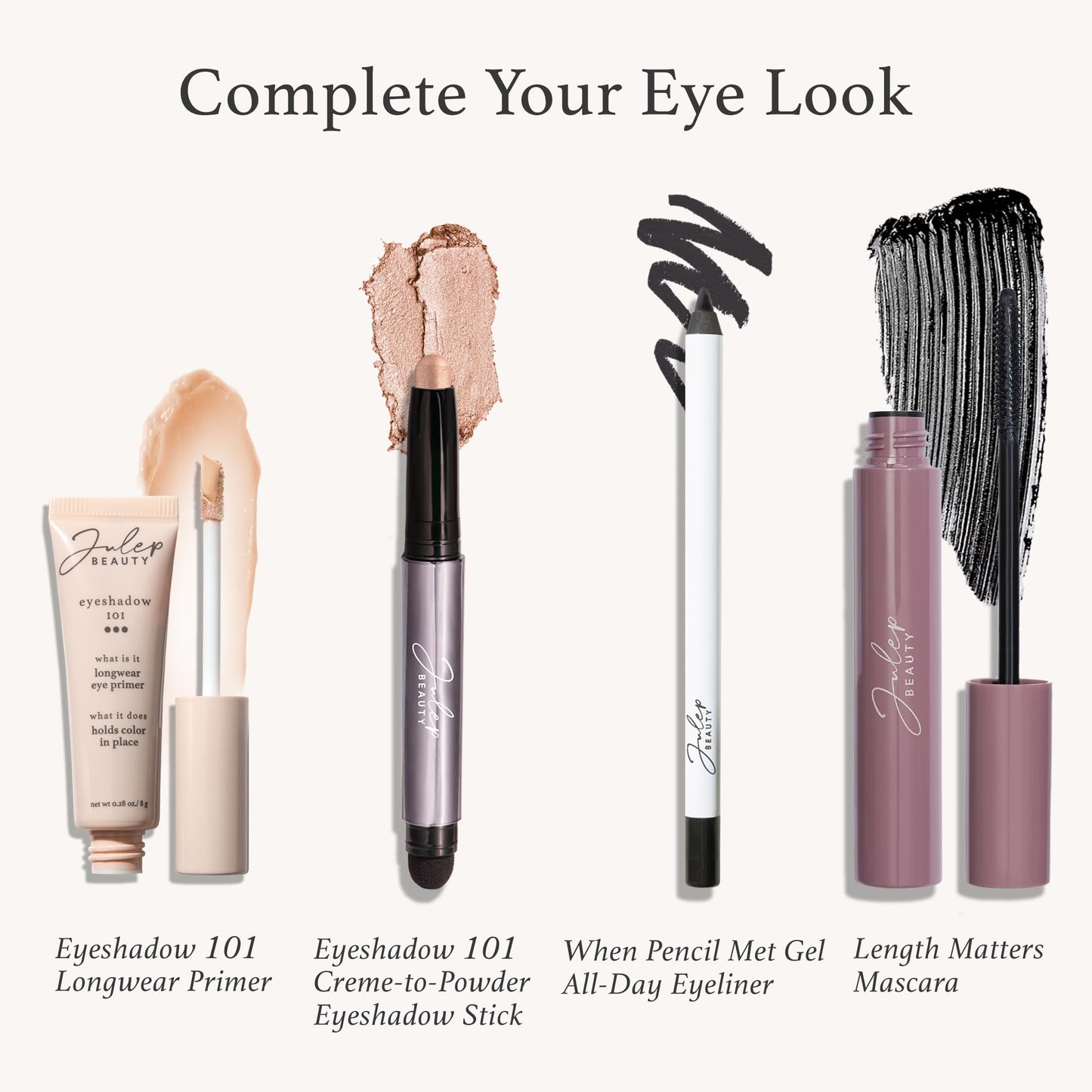Julep Eyeshadow 101 Crème to Powder Waterproof Eyeshadow Stick, Pearl Shimmer Julep It's Balm: Tinted Lip Balm + Buildable Lip Color -Cinnamon raisin