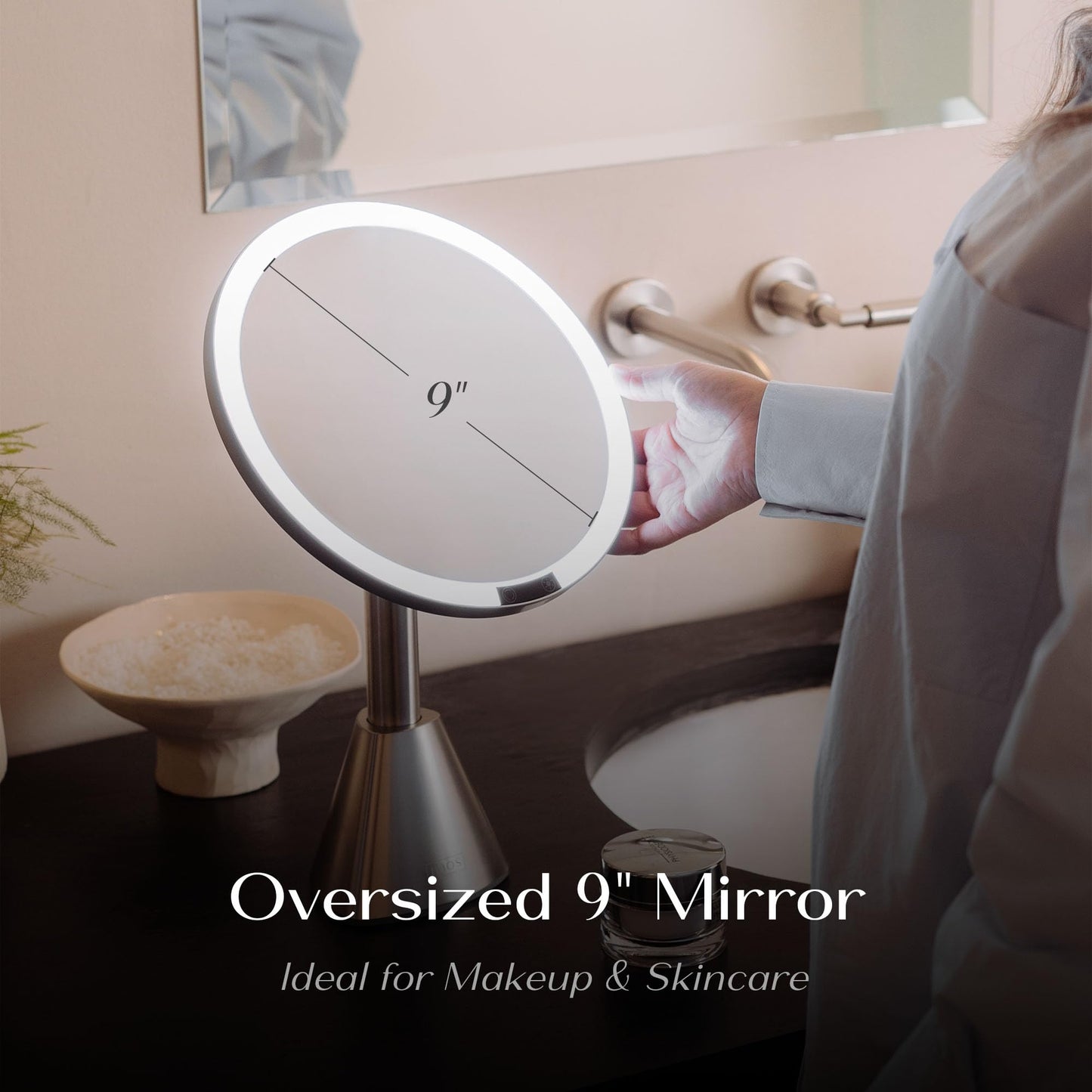 Ilios Lighting 9" Lighted Makeup Mirror with 5X Magnification – Rechargeable LED Vanity Mirror, Adjustable Lighting (3200K–6500K), 1000 Lux Brightness, Stepless Dimming (Silver)