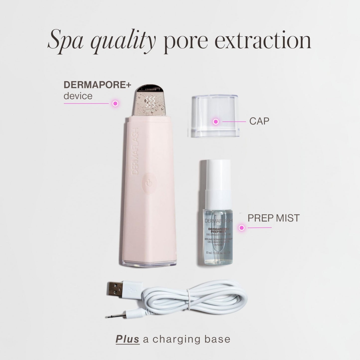 DERMAFLASH DERMAPORE+ Skin Care Device, Ultrasonic 2-in-1 Pore Extractor and Skincare Infuser, Blush