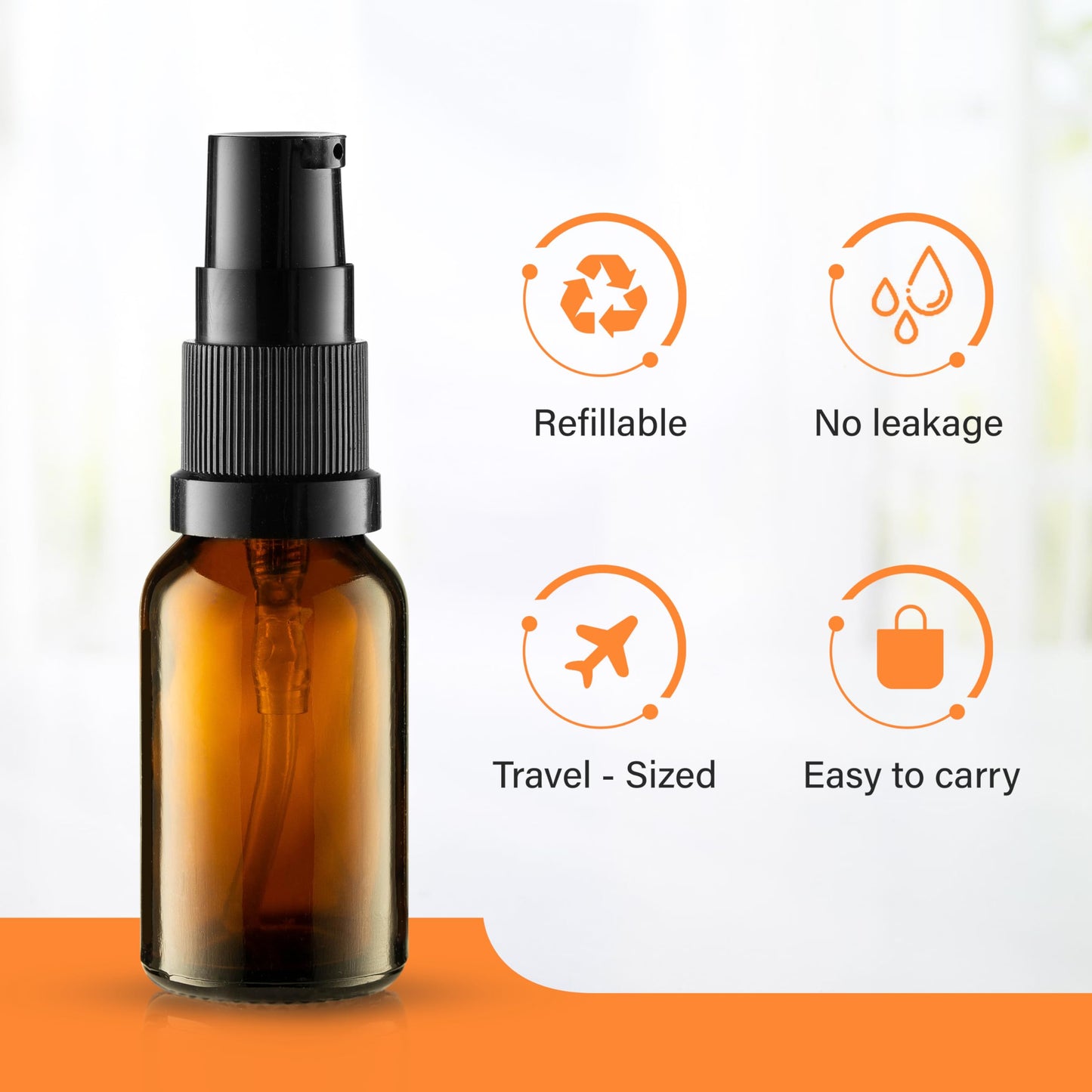 VitalUp 12 Pack Empty Refillable Glass Amber Pump Bottle Ideal for Lotion Cream Essential Oil Travel Small Container, 15ml