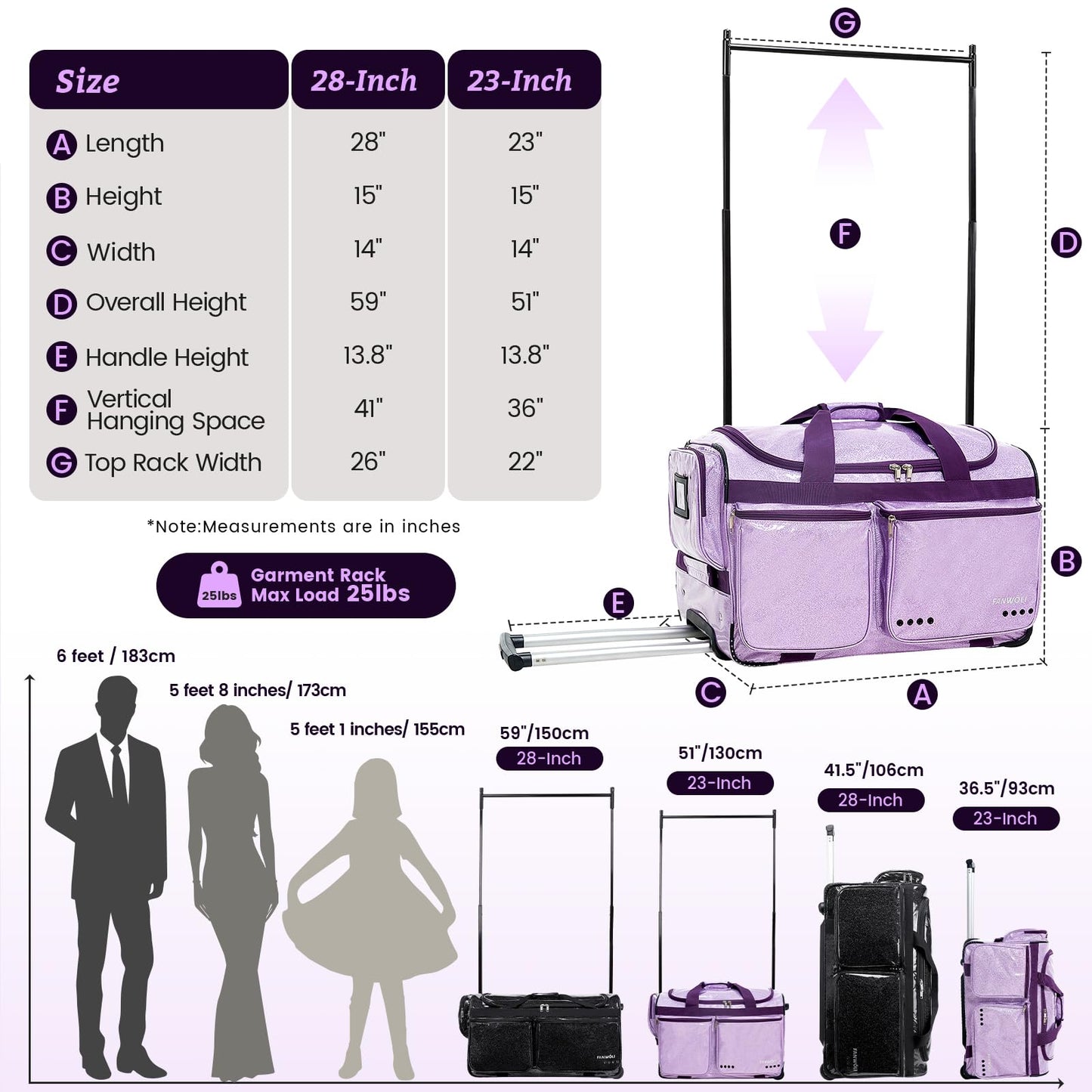 Fanwoli 28" Dance Bag with Rack and Dressing Room | Shine-Bright Collection | 360° Privacy Curtain | Ideal Competition Duffle Bag for for Dancer Cheerleader Little Princess (Including Curtain)