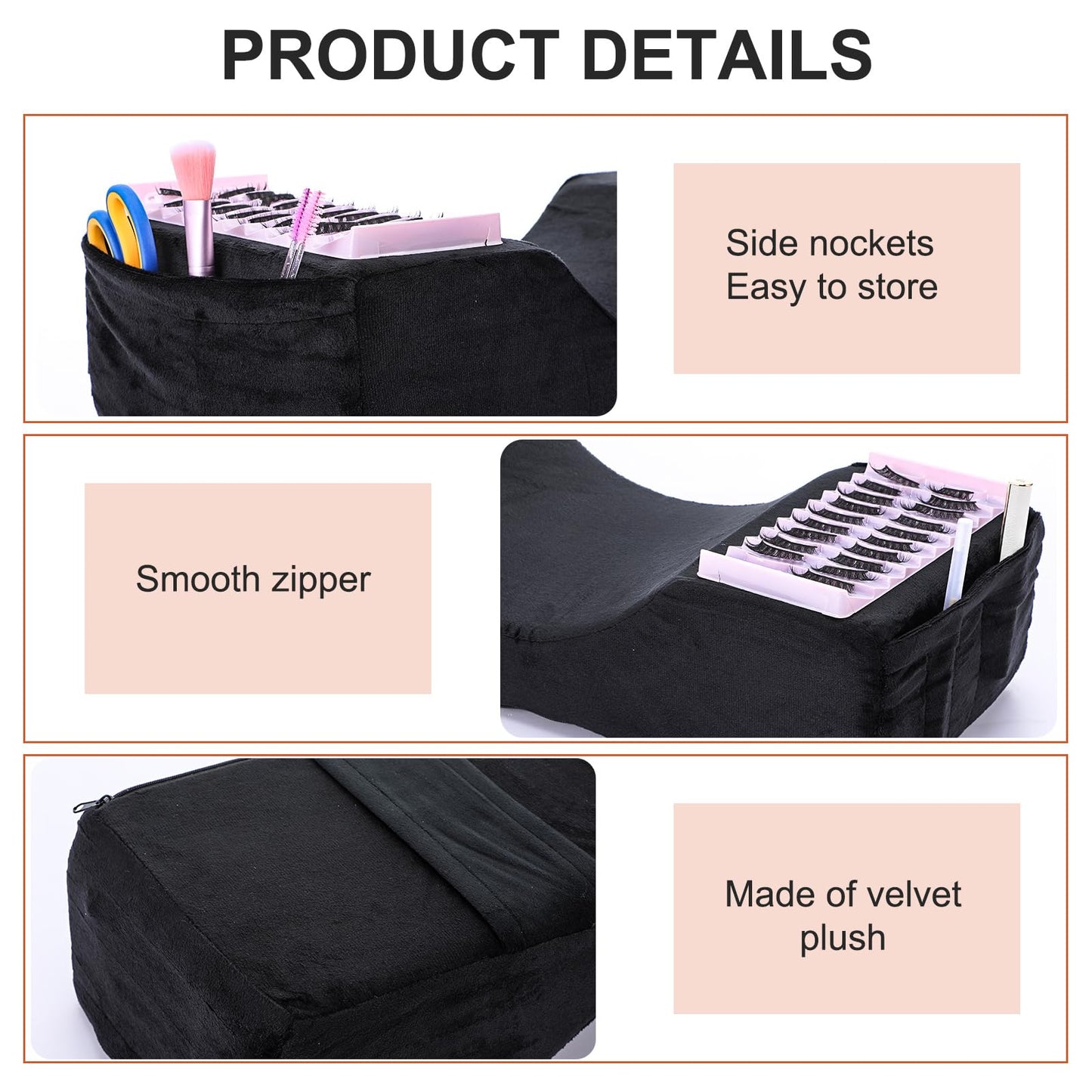 Comfortable Eyelash Extension Neck Pillow,Memory Foam Neck Contour Pillow for Sleeping Support,Beauty Salon Lash Grafting Pillow,Removable Black Velvet Cervical Pillow
