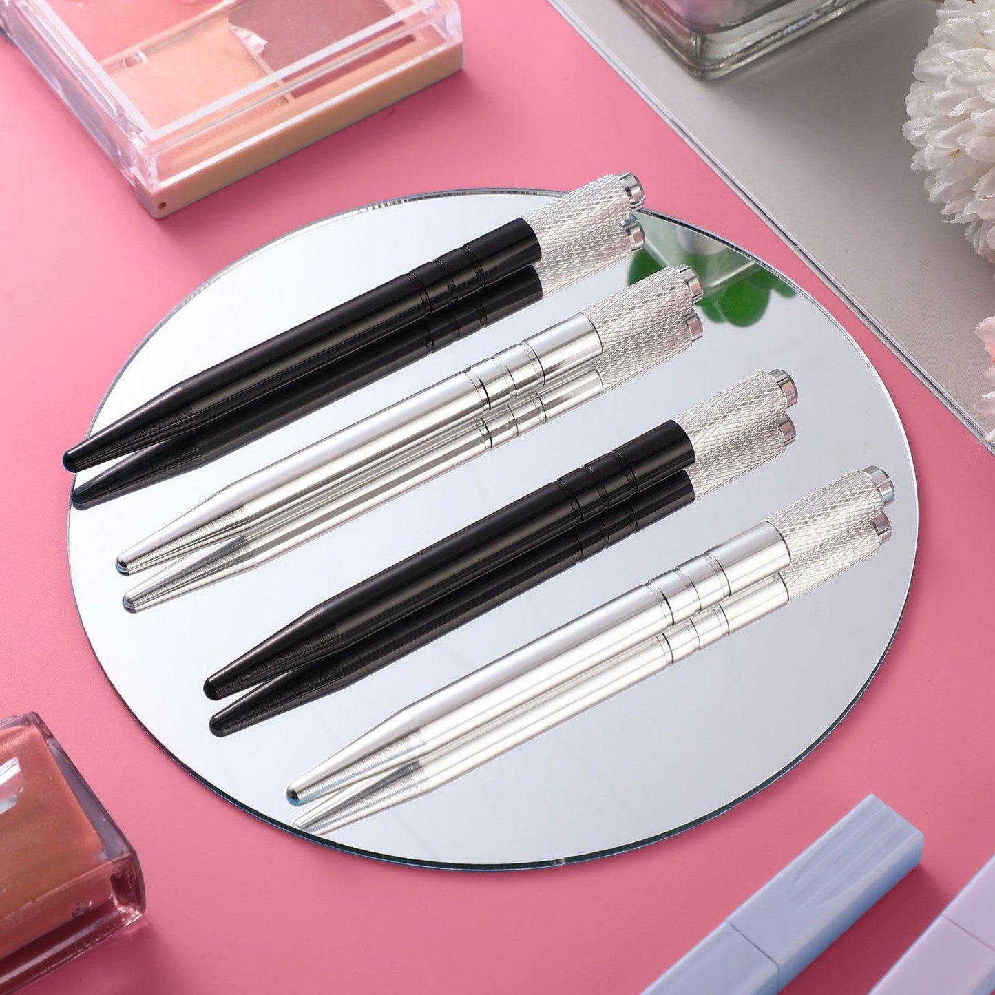 Gisafai 100 Pcs Microblading Pen Manual Eyebrow Pens Supplies Aluminum Microblade Pen Tool Holder Hand Tools for Makeup Supplies Salons (Silver,Black)