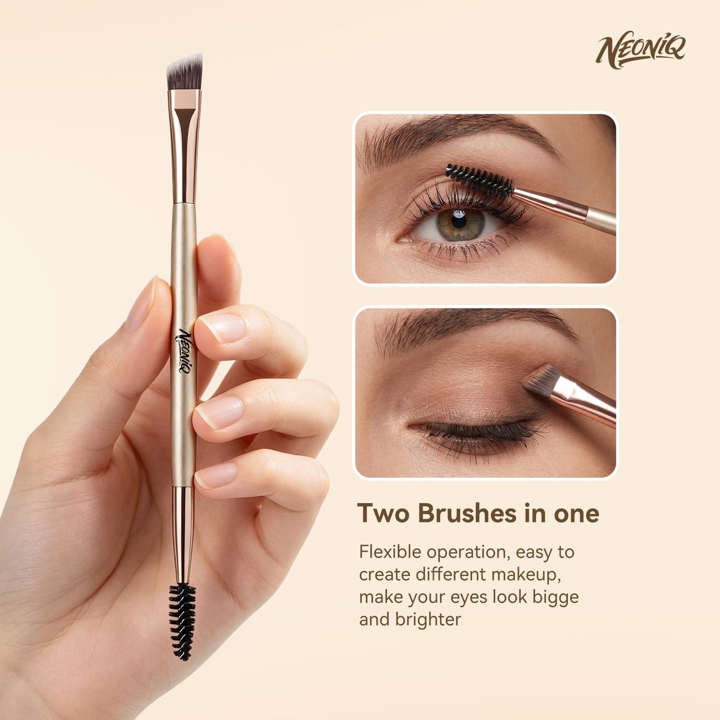 NEONIQ 10 PCS Travel Makeup Brush Set With Bag, Makeup Brushes, Double-End Multi-functional Brushes for Foundation Powder Blush Eyeliner Eyeshadows, Professional Face Brush Set（Champagne Gold）