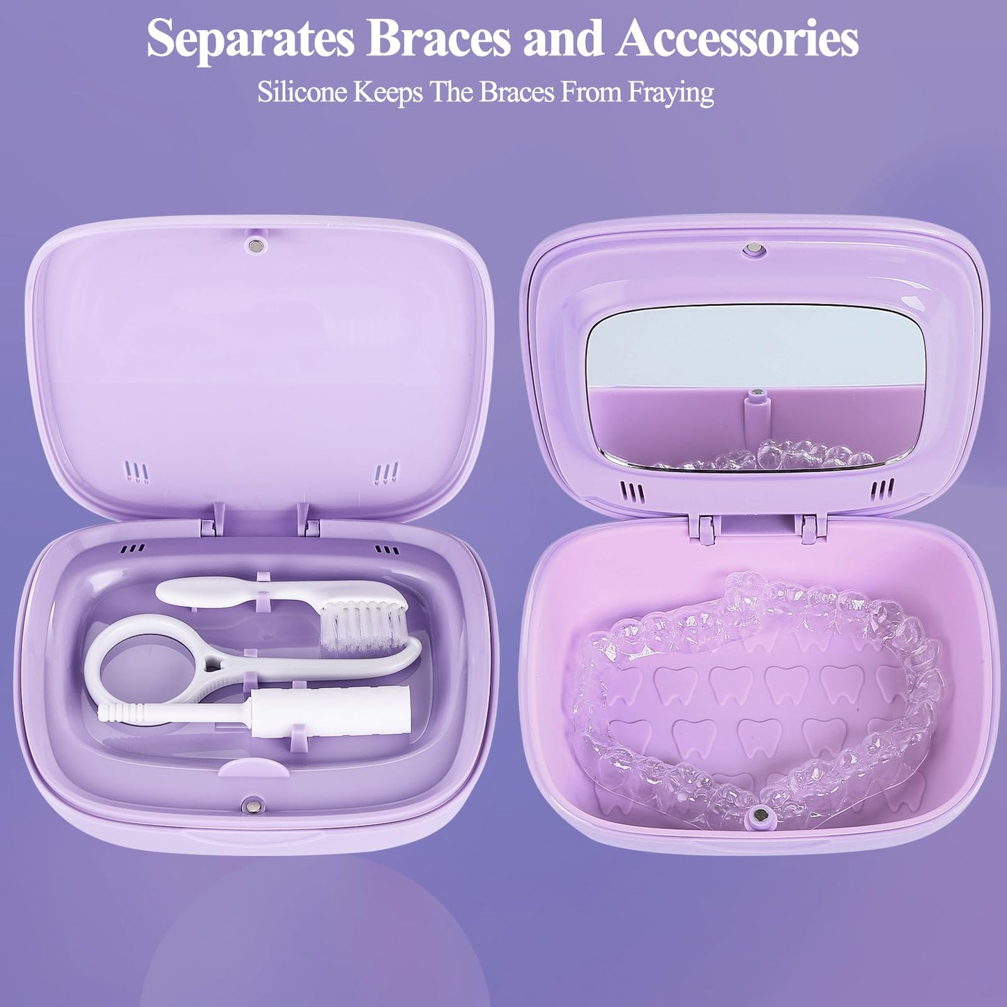 LONGMON Double Layer Retainer Case With Mirror, Retainer Holder With Remover Tool And Cleaning Brush With Vent Holes Compatible With Aligner Case