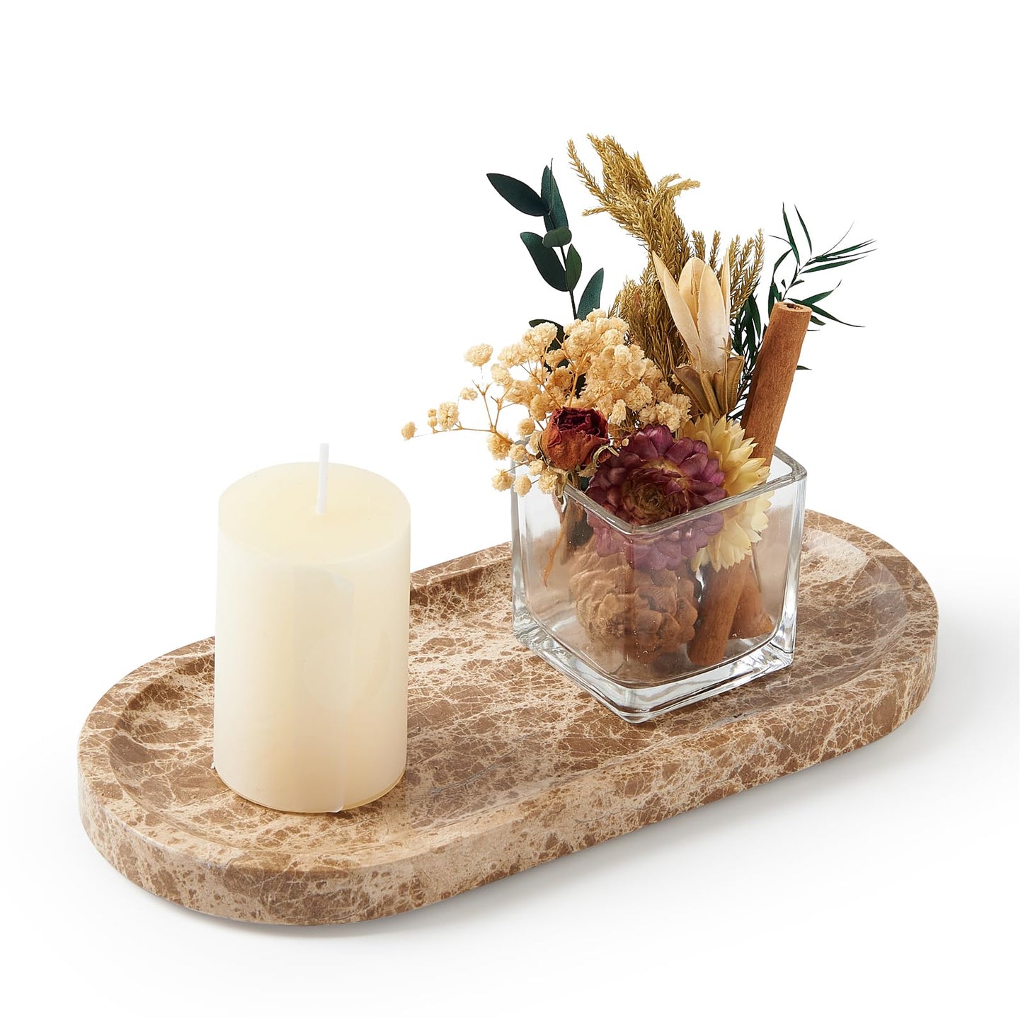 Stavorae Natural Marble Vanity Tray, Marble Tray for Bathroom countertop,Stone Tray for Storing Perfume, Cosmetics and Jewelry 9.8 * 4.7inch （Dark Brown）