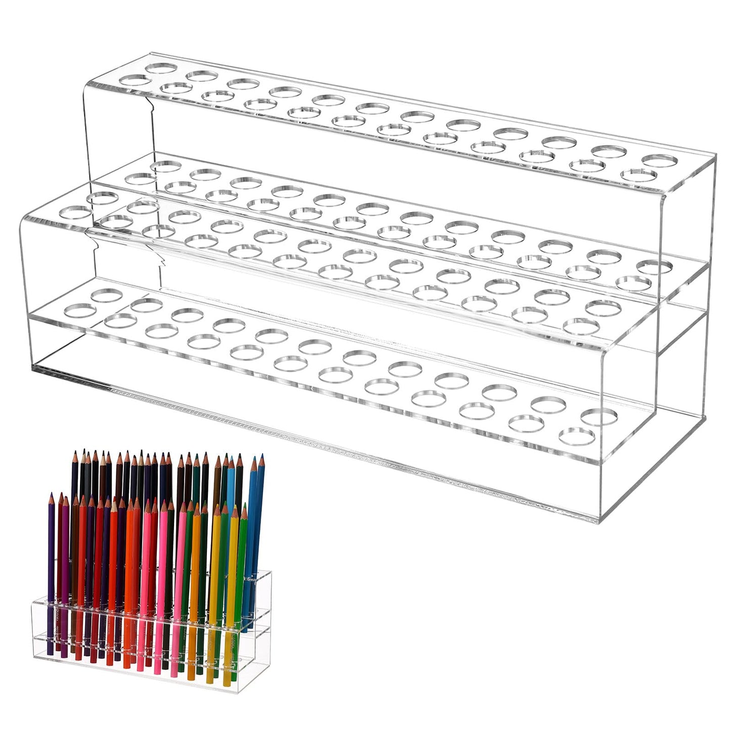 BESTYASH Acrylic Pen Holder Display Stand with Multi-Slot Large Capacity 9.44X4.13X3.54 Inch Clear Desktop Organizer for Pens Pencils Brushes Office Storage