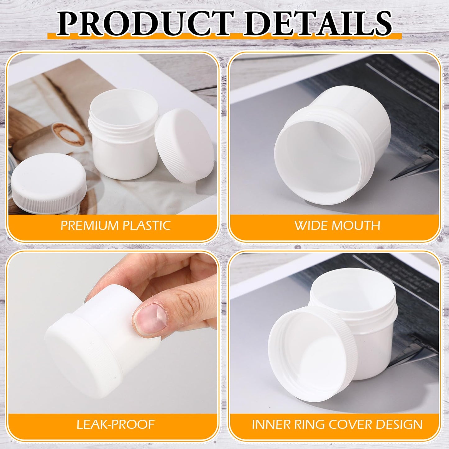 Meanplan 100 Pcs 1 oz Plastic Container Jars with Lids Round Leak Proof Refillable Small Cosmetic Jars for Lotion, Cream, Makeup, Eye Shadow, Rhinestone, Samples, Pot, Travel Storage(White)