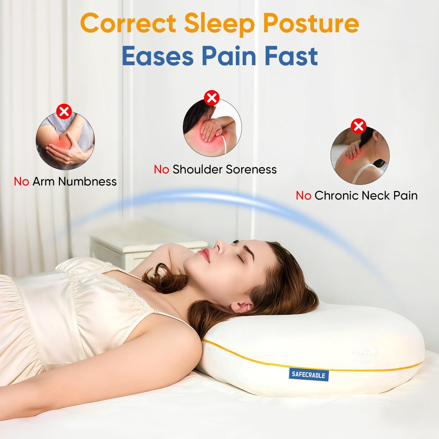 Justsafe Side Sleeper Pillow - Cooling Cervical Neck Pillow for Side Sleeping, Memory Foam Pillows for Back and Stomach Sleepers - Ergonomic Bed Pillow for Neck and Shoulder Pain Relief