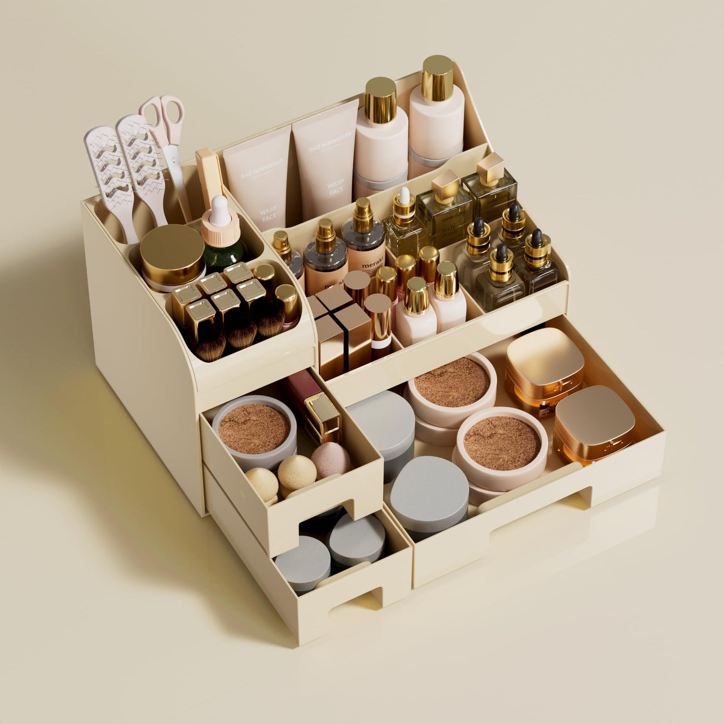 Mriluvy Makeup Organizer with Drawers,Large Cosmetic Storage Box,Countertop Skincare Organizer,ABS Makeup Brush Holder for Bathroom,Desk,Dresser,Multifunctional Beauty Display Case,Cream