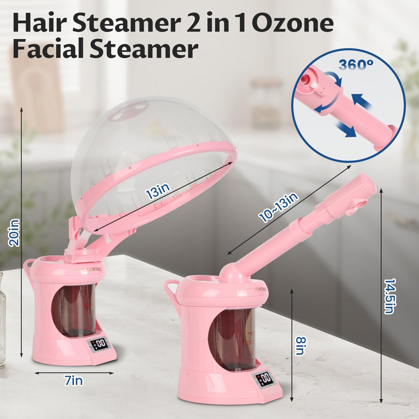 LKT COBTAC Hair Steamer,2 in 1 Hair and Facial Steamer Design for Personal Use at Home or Small Salon Shops