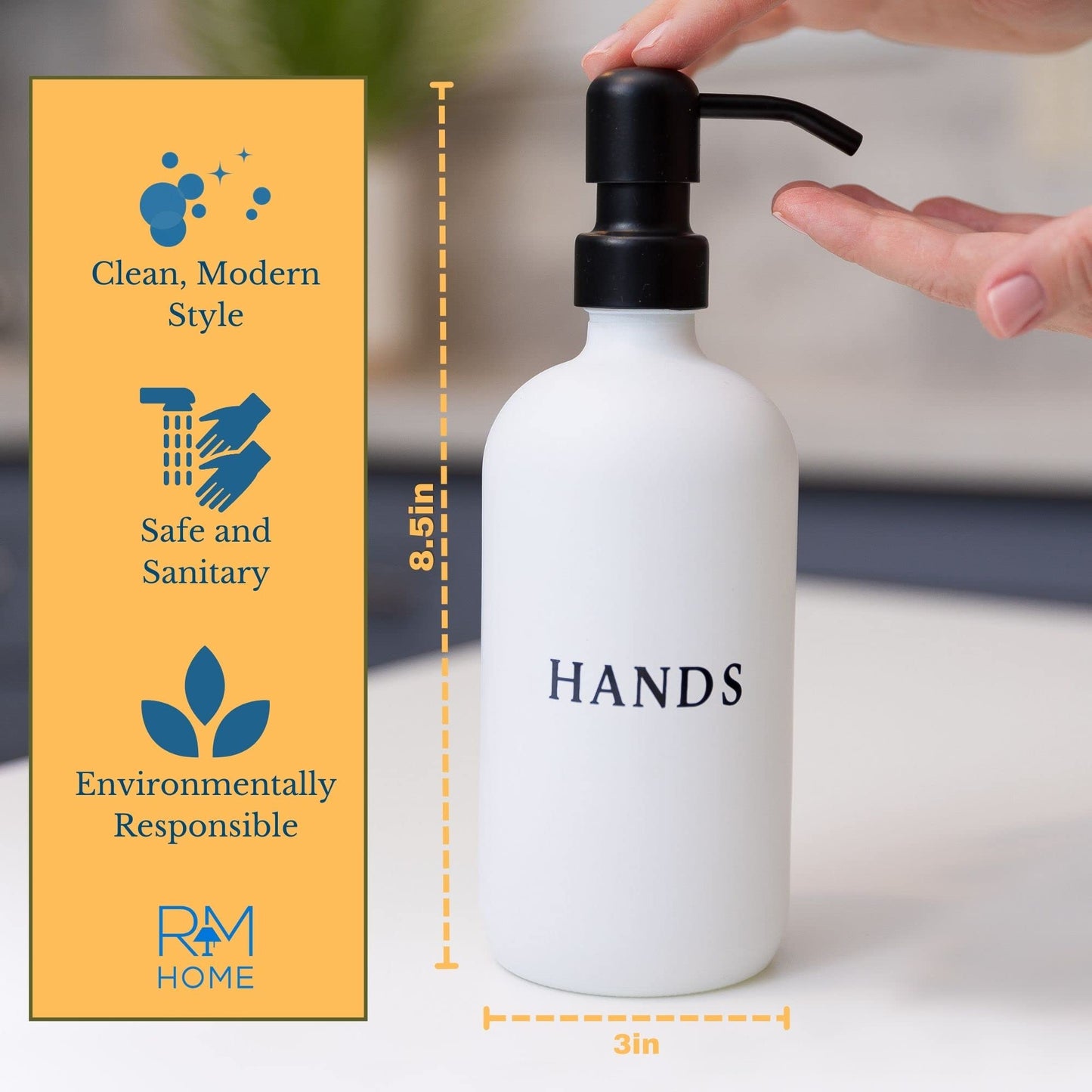 Glass Hand and Dish Soap Dispenser Set with Bamboo Tray – Kitchen Soap Dispenser Set, Black Pumps, 16 oz, Silicone Funnel – Modern Farmhouse Kitchen Sink Decor & Accessories