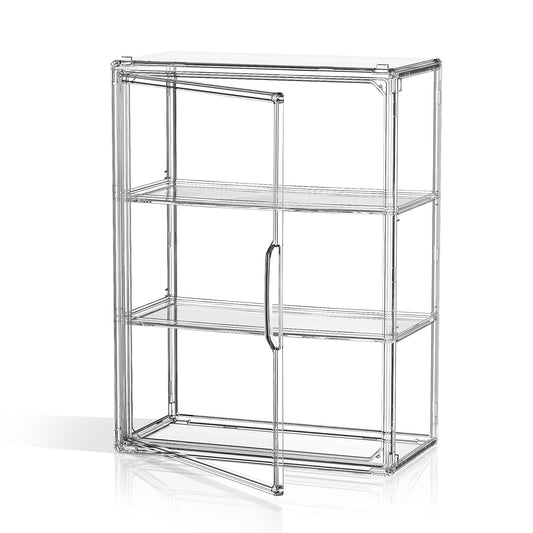 MSHOMELY Clear 3 Tiers Acrylic Display Case for Figures Collectibles 1 Pack Wall Mounted Hobby Figurine Display Case with Shelves, Display Shelf Storage Box for Action Figures, Car Model
