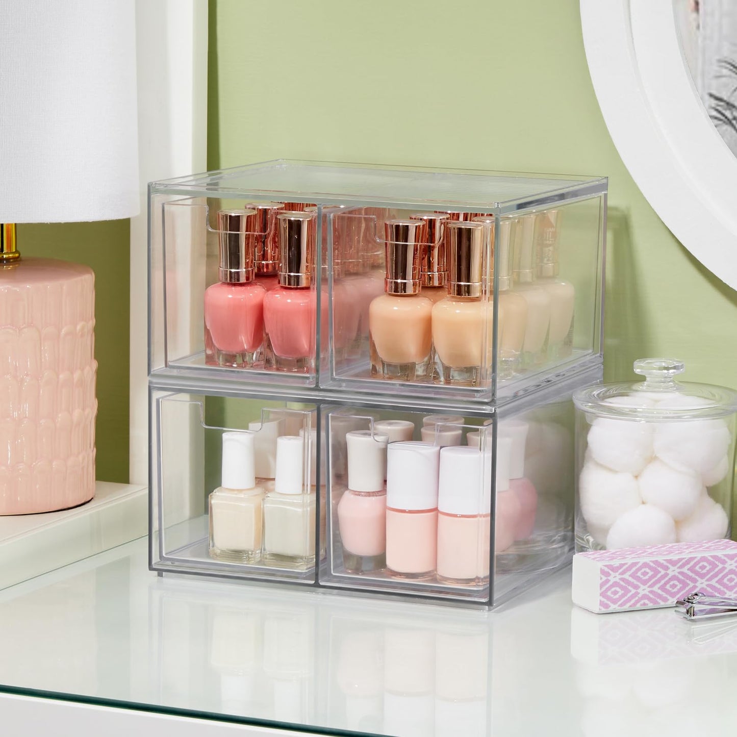 STORi Stackable Desk Organizer drawers, Clear Pen Pencil Makeup Brush drawers for Desktops and Vanities, 4 Tall Drawers (Made in USA)