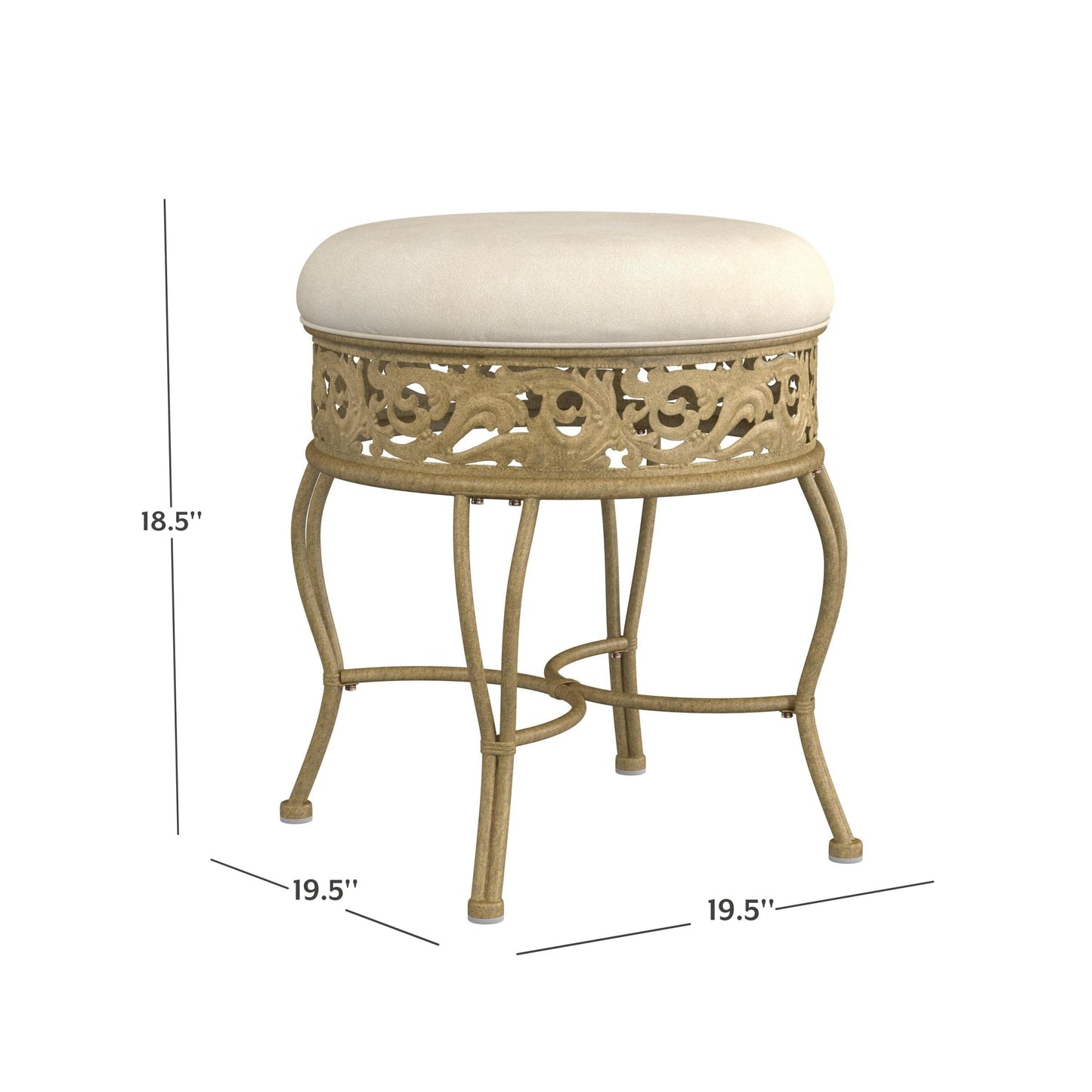 Hillsdale Villa III Backless Metal Vanity Stool with Ornate Lattice Detailing, Antique Beige