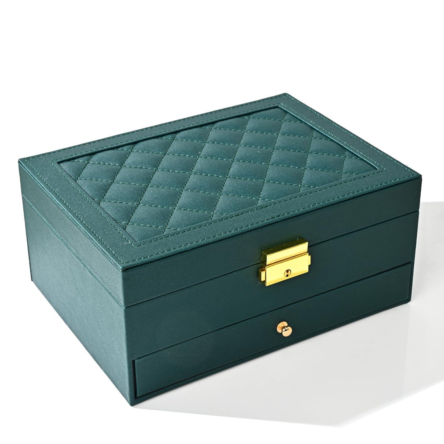GUOER Jewelry Box for Women Girl Wife - Large PU Leather Jewelry Organizer Storage Case with Two Layers Display for Earrings Bracelets Rings Watches (Green)