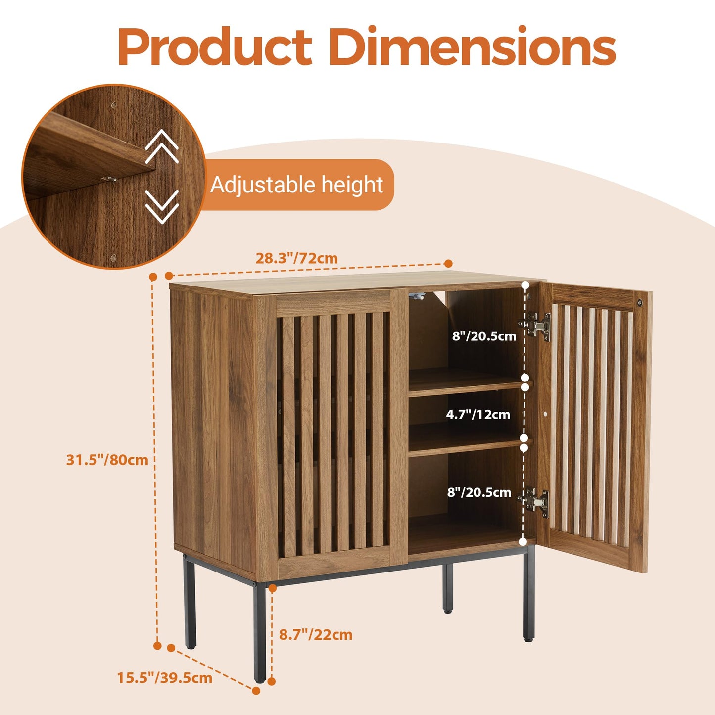 Mericonia Grille Buffet Cabinet with Storage, Sideboards 2 Doors with Metal Base and Adjustable Shelf for Kitchen, Coffee Bar, Dining Room, Entryway, Hallway,Living Room